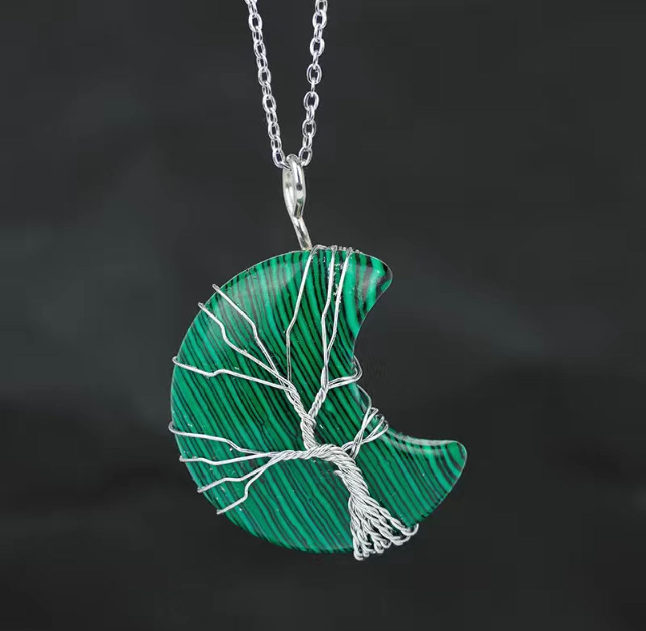 Malachite Crystal Moon Necklace