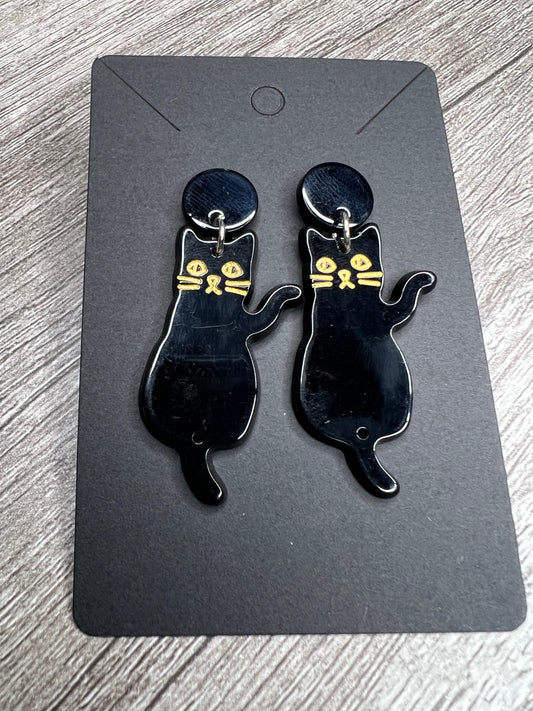 Black Gold Cat Earrings