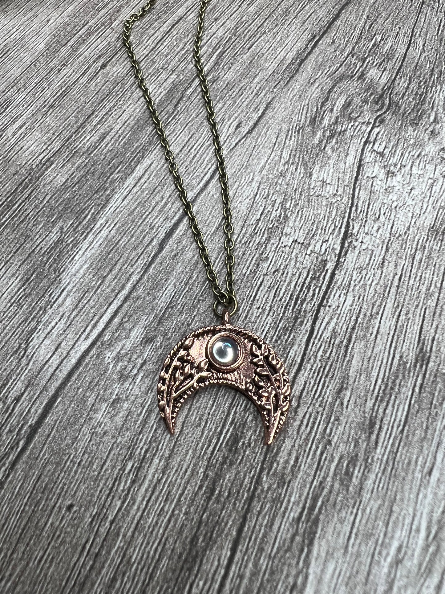 Copper Crescent Moonstone Necklace