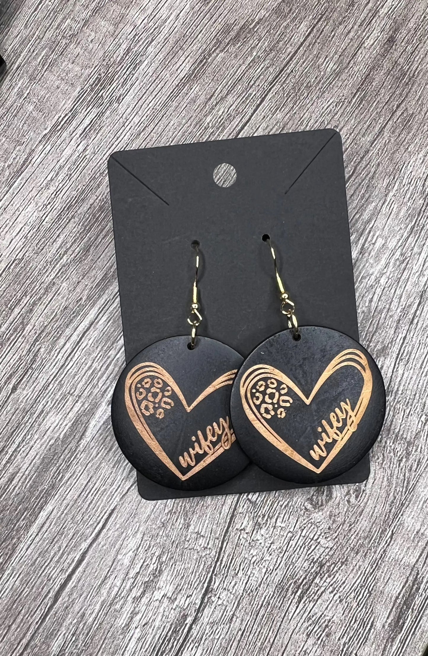 Black Wood Wifey Earrings