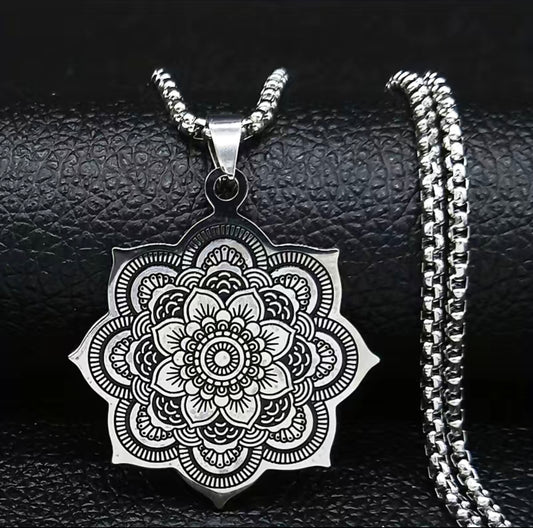 Stainless Steel Flower Mandala Necklace