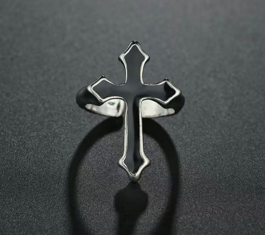 Gothic Black Cross Adjustable Ring
