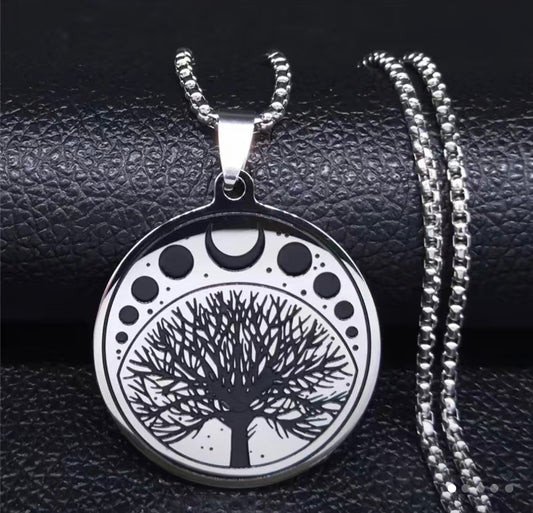 Tree of Life Stainless Steel MoonPhase Necklace