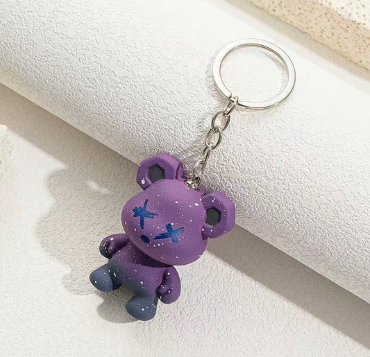 Punk Bear Keychain- Purple