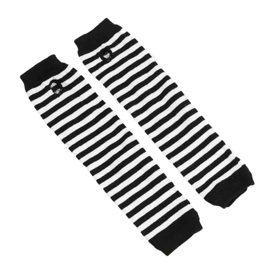 Black and White Striped Fingerless Gloves