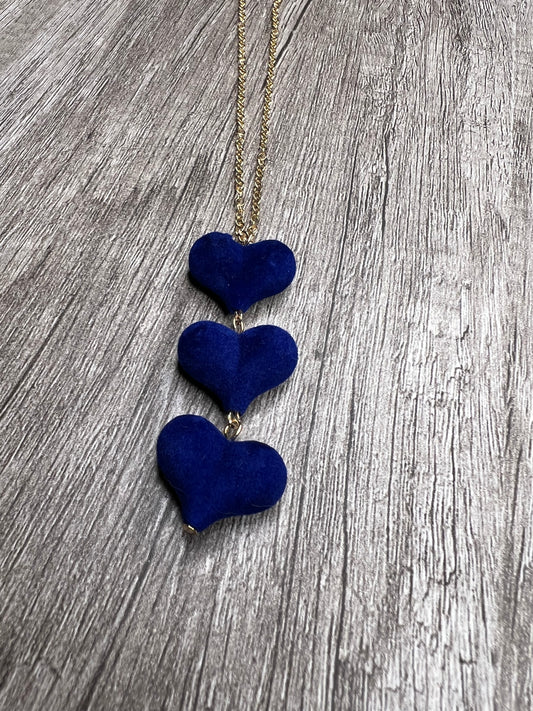 Velvet Blue 3-Heart Necklace