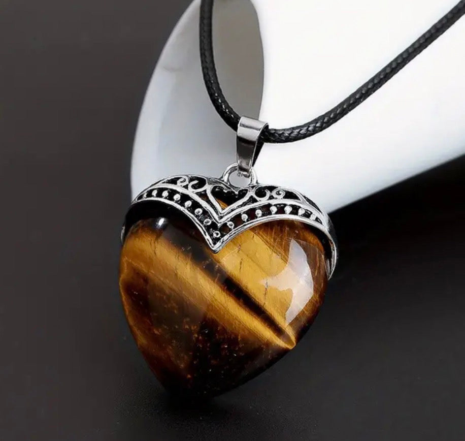 Natural Stone Silver Heart Necklaces