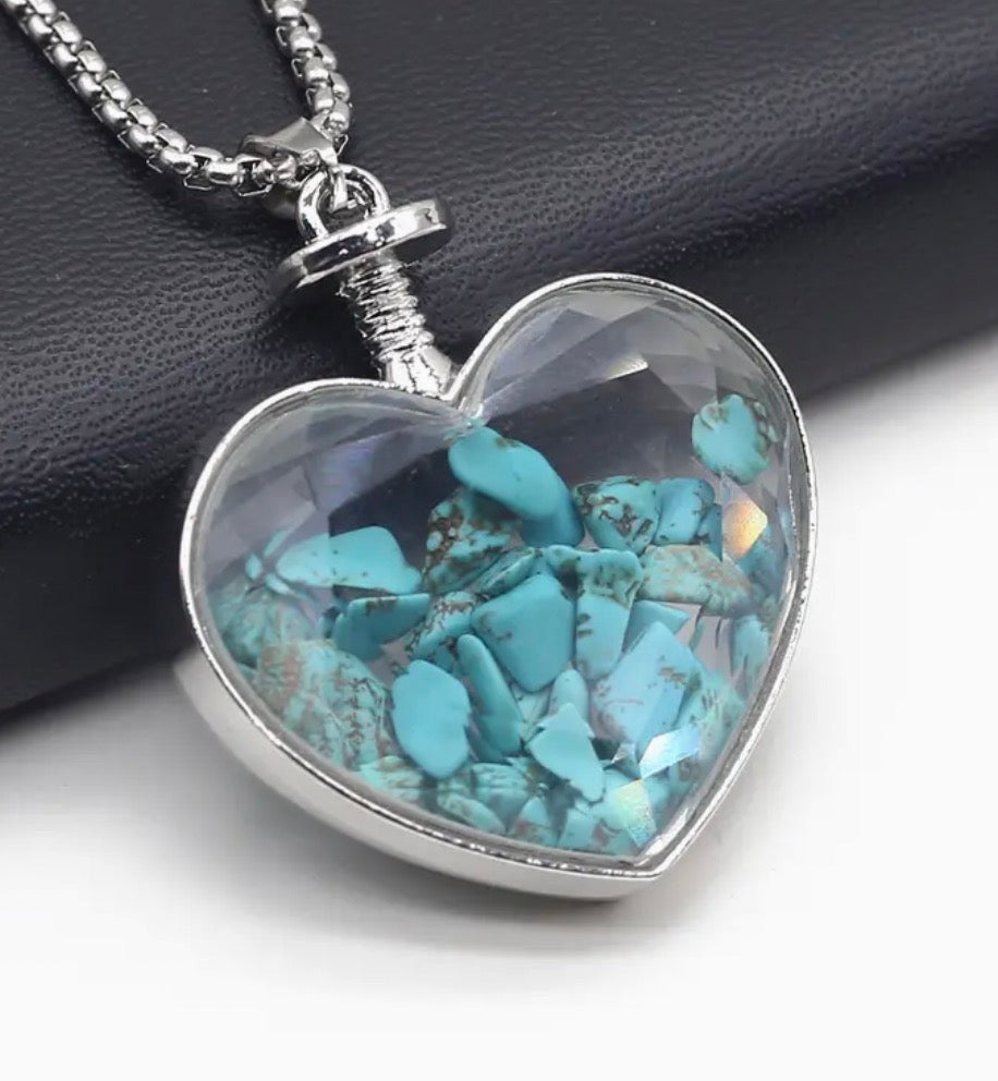 Natural Stone Chip Heart Necklace