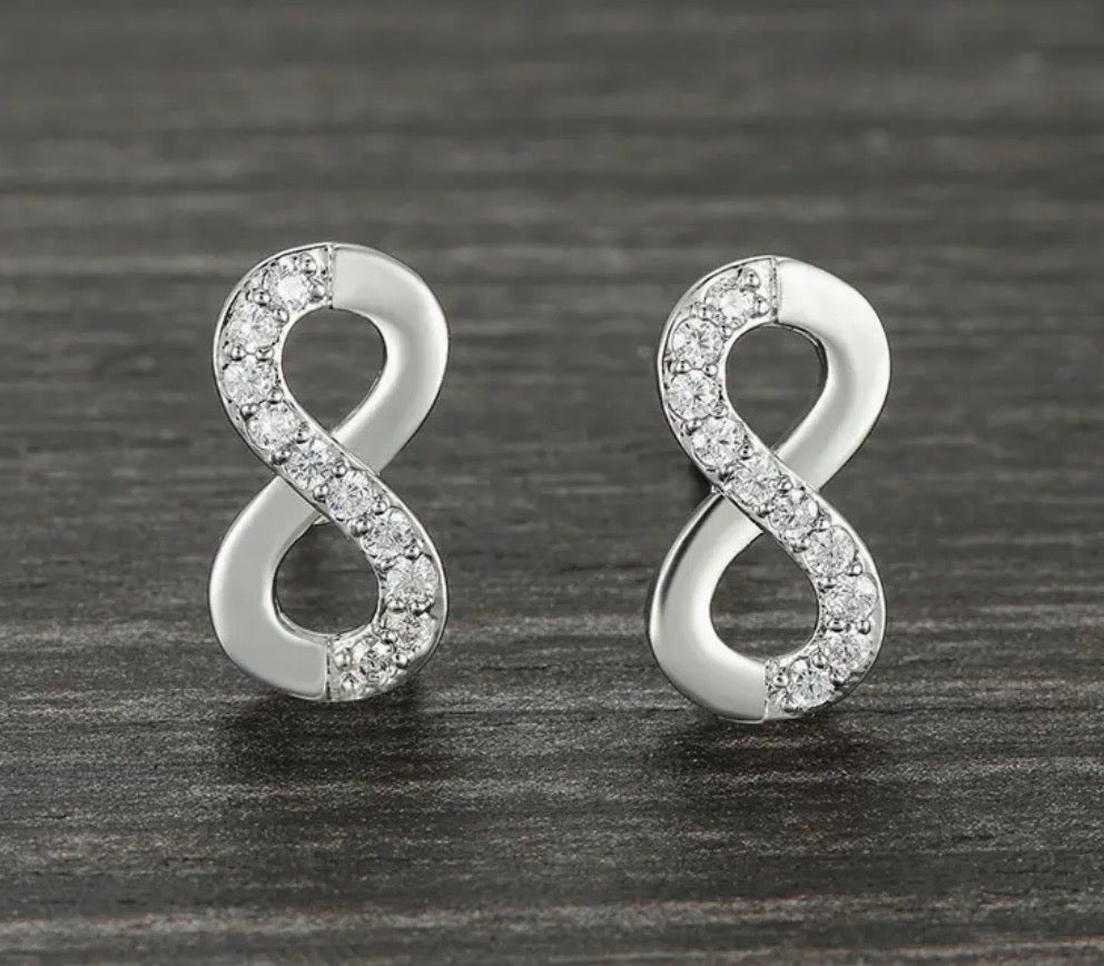 White Zirconia Stone 18k Plated Silver Infinity Earrings