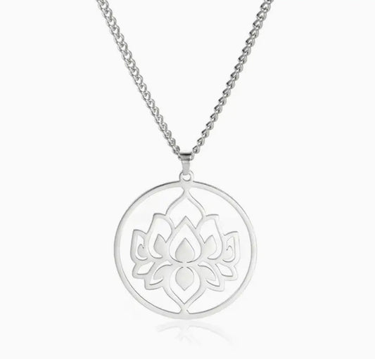 Silver Hollow Lotus Stainless Steel Necklace