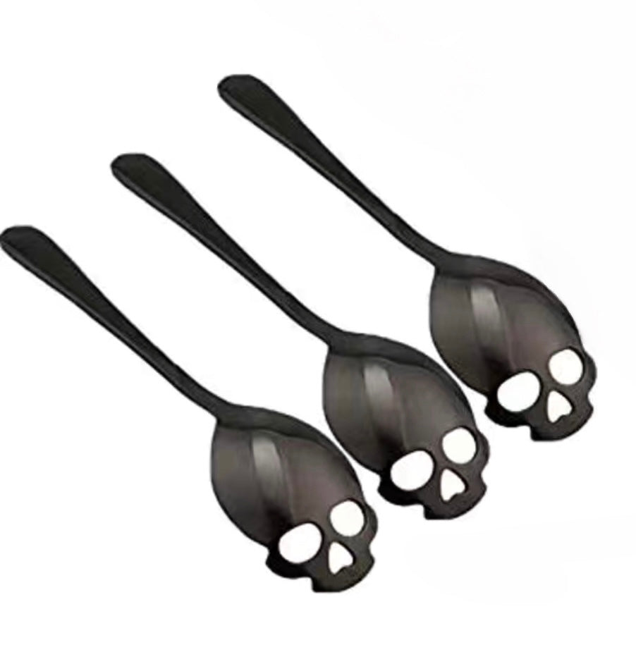 Stainless Steel 3pc Black Skull Stirring Spoons