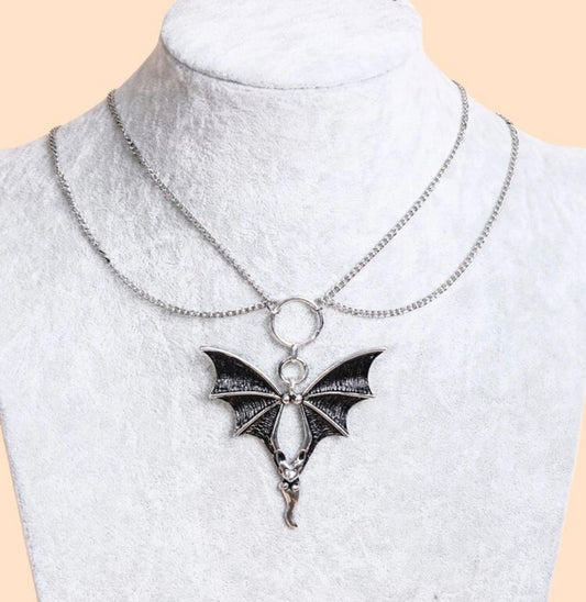Layered Bat Silver Necklace