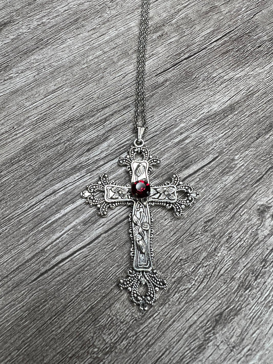 Red Gem Cross Necklace