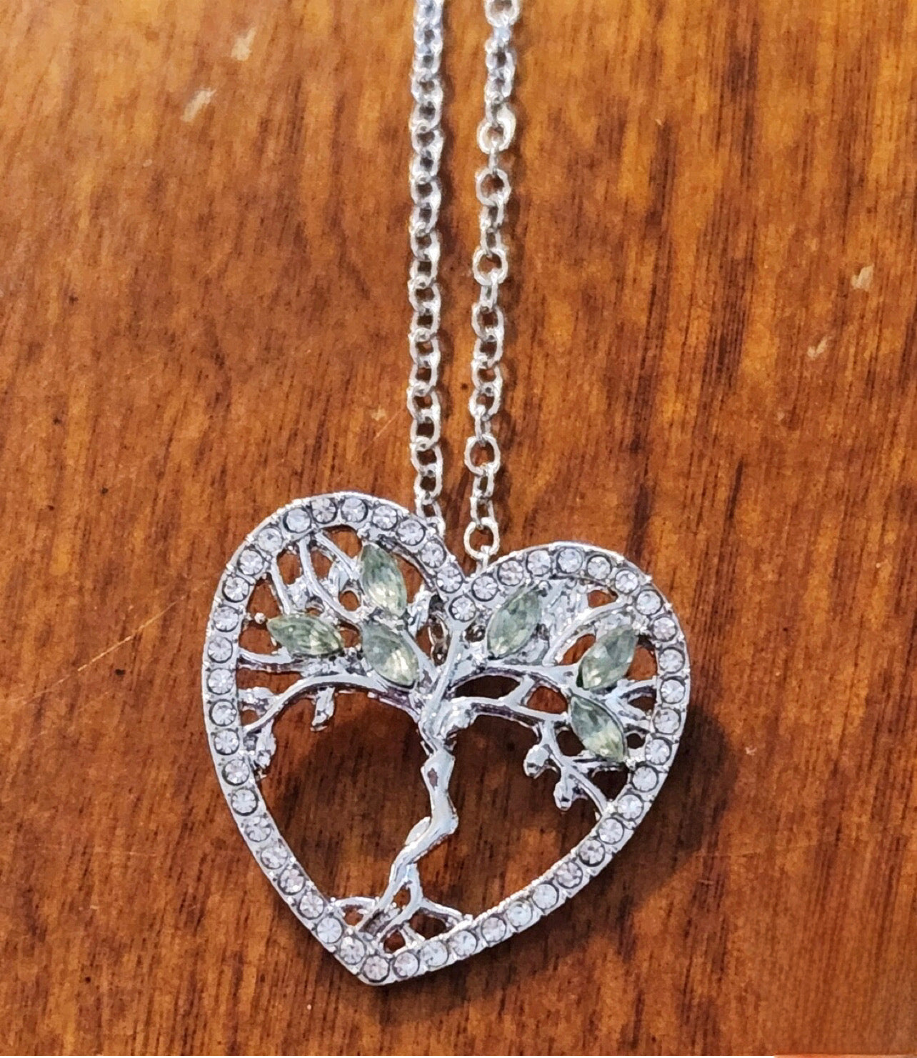 Emerald Tree of Life Rhinestone Heart Necklace
