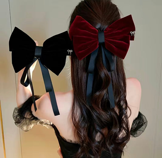 Large Velvet Gothic Bow Barrette Clip