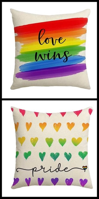 Rainbow Pride Month themed 18x18 inch linen blend pillow cover