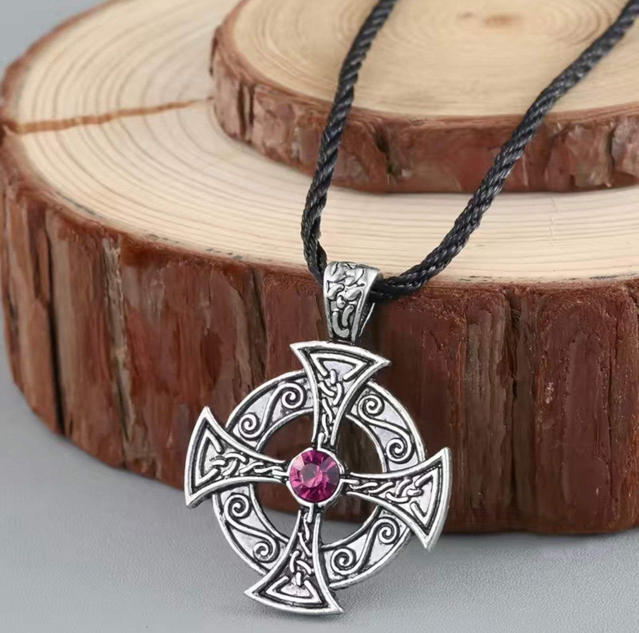 Black Leather Celtic Knot Criss-Cross Rhinestone Necklace