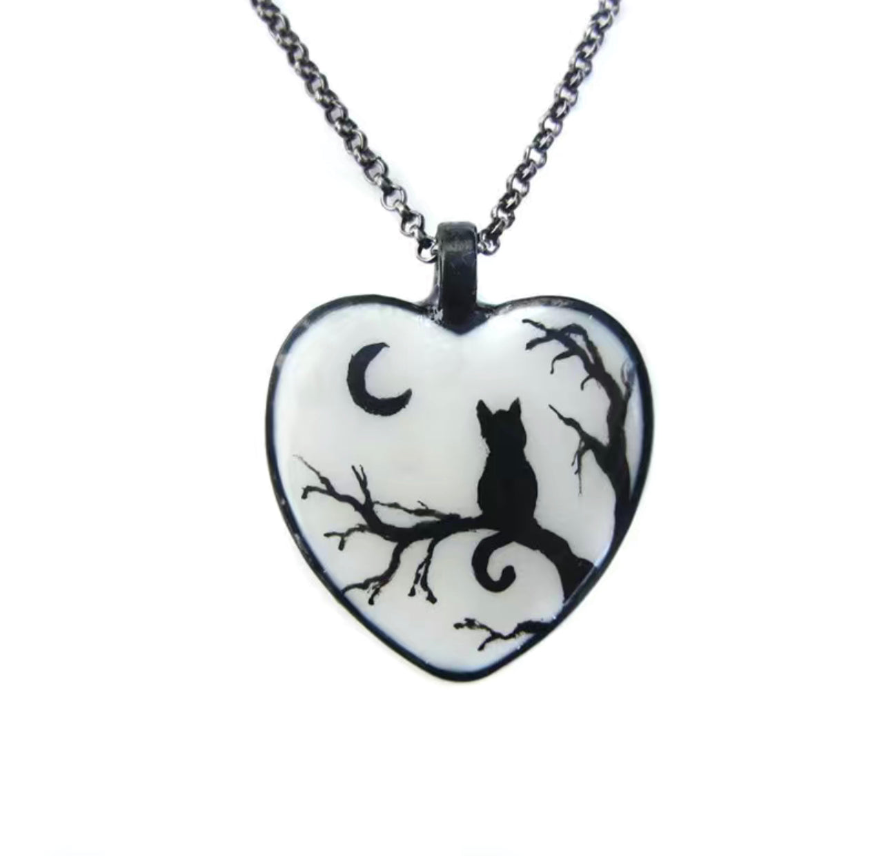 Magic Cat Moon Glass Pendant Necklace