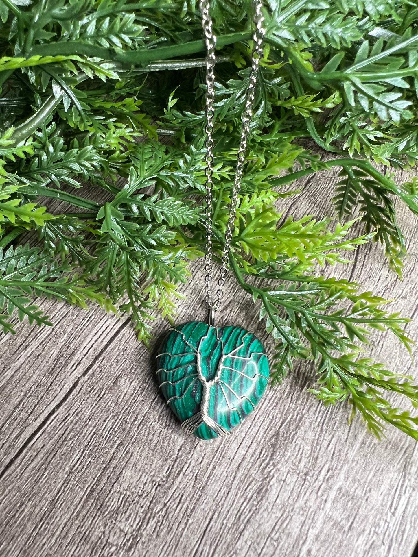 Tree of Life Natural Stone Heart Necklaces
