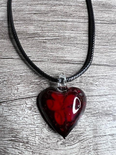 Stunning Gothic Red/Black Glass Heart Pendant