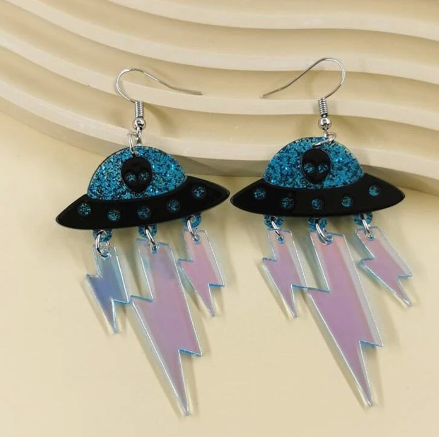 Alien UFO Lightning Earrings