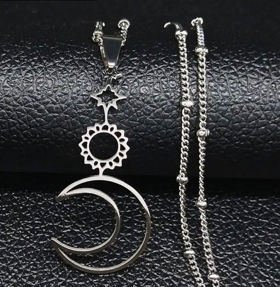 Sun Moon Star Stainless Steel Necklace