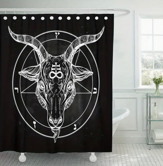 Pentagram Satanic Goat Head Shower Curtain
