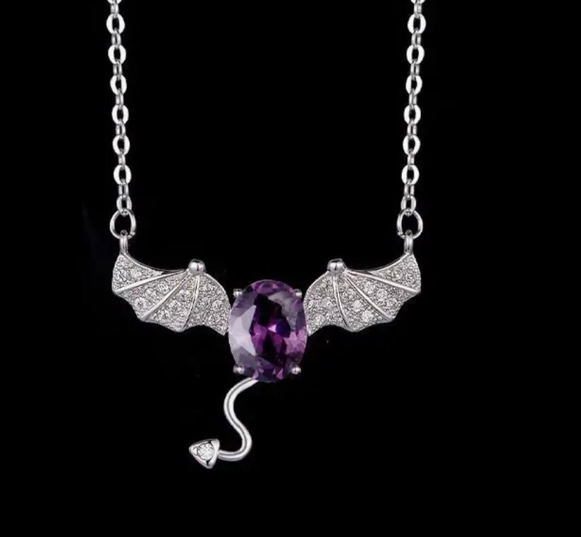 Devil Wing Zircon-Inlaid Necklace, Purple