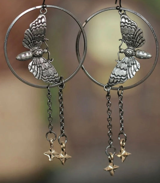 Death Moth Star Drop Earrings