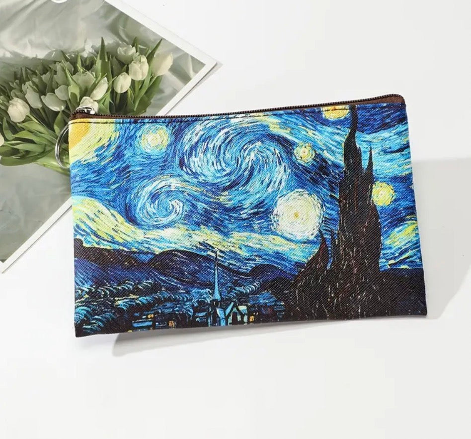 Van Gogh Starry Night Faux Leather Makeup Bag — 5.9 x 3.9 Inches