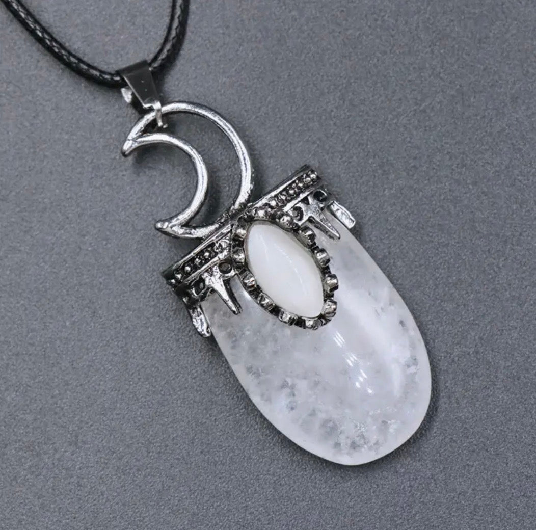 Natural Stone Silver Moon Necklace