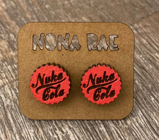 Fallout Nuka Cola — Laser-Cut, Hand-Painted, Wooden Earrings — Lead and Nickel Free