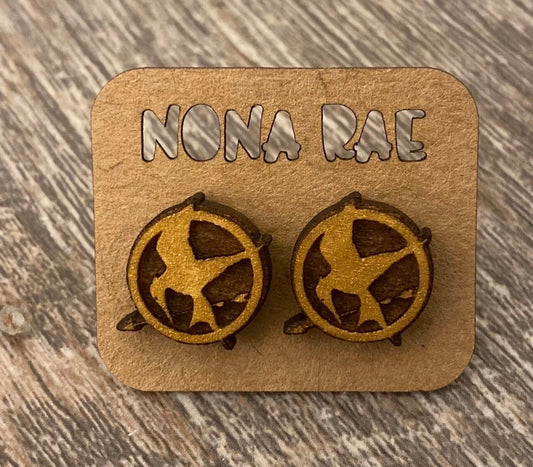 Mockingjay — Laser-Cut, Hand-Painted, Wooden Earrings — Lead and Nickel Free