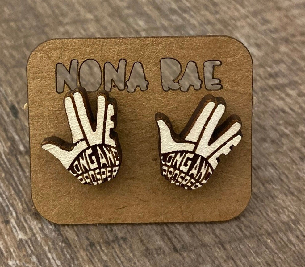 Live Long and Prosper Spock — Laser-Cut, Hand-Painted, Wooden Earrings — Lead and Nickel Free